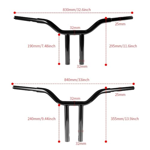 Guidon moto rétro 14 pouces chrome 25mm de type T-Bar pour Touring
