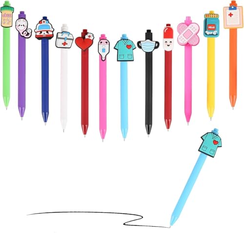 ZenithCove Stylo Infirmière 12 Pièces, Fantaisie Rétractables 0,5 mm Stylos à Encre Noire Design Médical Mignon de Remerciement pour Infirmières Médecins Assistants Étudiants Bureau Hôpital Cadeau