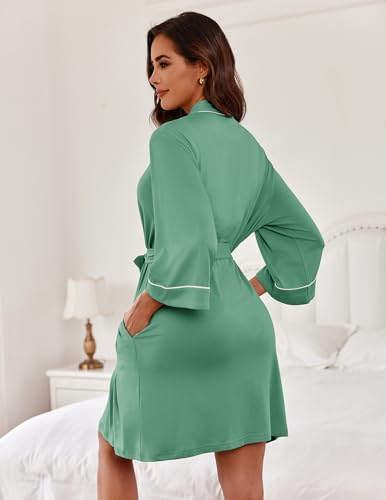Image of Ekouaer Women Kimono Robes Knee Length Knit Bathrobe Lightweight Soft Sleepwear V-neck Casual Ladies Loungewear