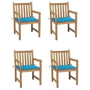 SKM SKM Gartenstühle 4 STK. mit Blauen Kissen Massivholz Teak, Weight: 54.45 kg, 3073008 SKM SKM Gartenstühle 4 STK. mit Blauen Kissen Massivholz Teak, Weight: 54.45 kg, 3073008