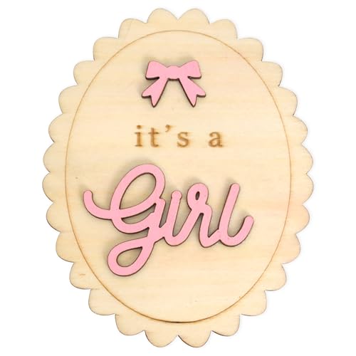 Boho Its A Girl Sign - Wooden Gender Reveal Sign He or She Photography Prop Wooden Newborn Welcome Board for New Girls (pink)