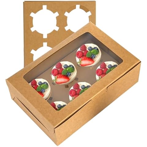 Jucoan 50 Pack Kraft Cupcake Boxes Cover