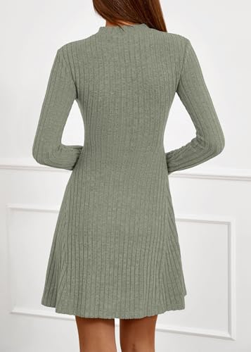 KIRUNDO Sweater Dress for Women 2026 Spring Fall Long Sleeve Mock Turtleneck A Line Fit and Flare Ribbed Knit Short Dresses(Sage Green, Medium) — view 2