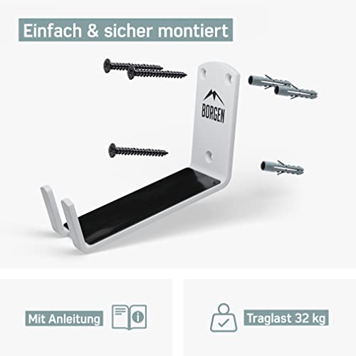 Borgen Fahrrad Wandhalterung Pedal bis 32kg Tragfähigkeit - Pedalhalterung für E-Bike, Mountainbike, Rennrad - Fahrradhalterung Wand mit 2X Stützwinkeln und Wandschutzpads - sicherer Halt