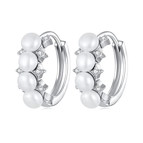 anillos para hombre，Pendientes de aro de oro perla para mujer Pendientes de aro de oro chapado en 14K Pendientes de perla de imitación ligeros Aros de cuentas delicadas para niñas