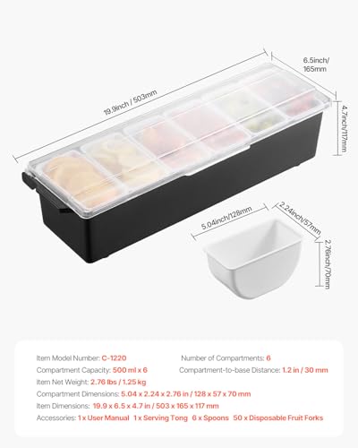 vevor chilled condiment server 6 compartment ice cooled condiment serving container chilled garnish tray bar caddy with lid for bartending amp serving taco salad fruit home amp restaurant supplies