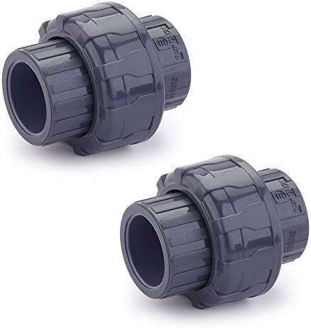 Hydroseal PVC Pipe Fitting, 0.75" Union Jetstream, Pack of 2 Pieces, Schedule 80, Grey, EPDM O-Ring, Socket x Socket, F1970, SCH80 (3/4")