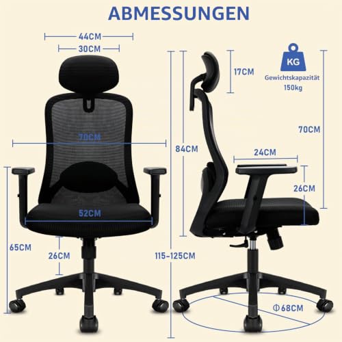 Milacyee Bürostuhl, Bürostuhl Ergonomisch, Schreibtischstuhl Bequemer, Höhenverstellung...