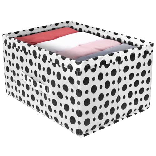 Image of Kuber Industries Pack of 2 Foldable Storage Organiser | Dot Printed Storage Box for Books & Toys | Cloth Organizer for Wardrobe | Cupboard Drawer Organizer | Black & White