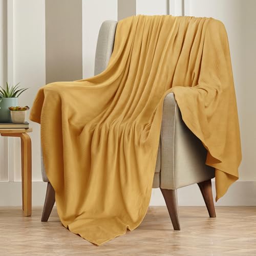 Image of Utopia Bedding 100% Cotton Thermal Blanket Mustard Twin, 90x72 Inches