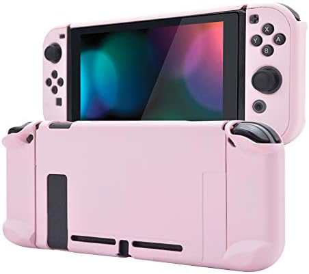 eXtremeRate PlayVital Back Cover for Nintendo Switch Console, NS Joycon Handheld Separable Protector Hard Shell, Dockable Protective Case for Nintendo Switch – Cherry Blossoms Pink
