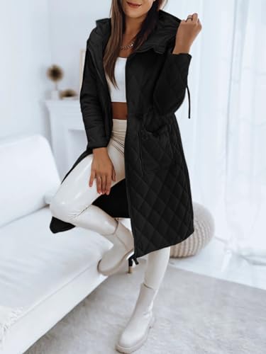 Imily Bela Womens Long Quilted Jackets Zip Up Hooded Drawstring Waist Coats with Pockets4