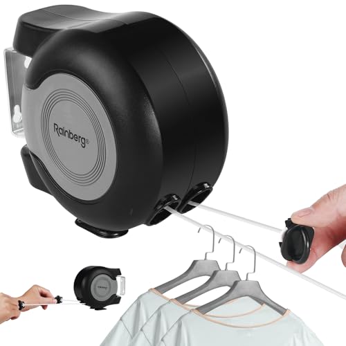Rainberg Retractable Clothes Line, 15m/30m Washing Line, Wall-Mounted, PVC-Coated, Indoor/Outdoor (Double Line(30m))