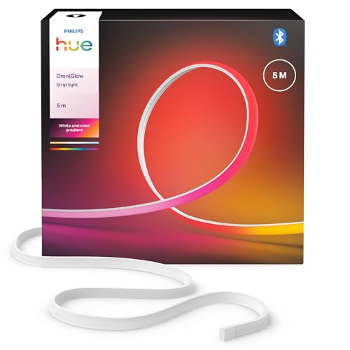 Philips Hue Bande LED OmniGlow Micro 5 mètres, 4500 lm, Ambiance et couleur vive, Ruban LED lumineux flexible et découpable pour intérieur, Contrôle via l'application et par commande vocale