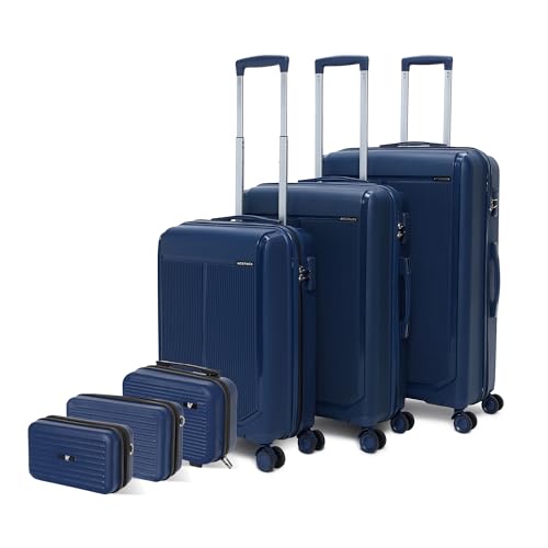 Image of Megatron 6-Piece Family Luggage Set - 3 Trolley Suitcases (20 inch /24 inch /28 inch) + 3 Vanity Cases (8 inch /10 inch /13 inch), Lightweight Unbreakable Polypropylene, 8 Spinner Wheels, Number Lock (Set of 6, Navy)