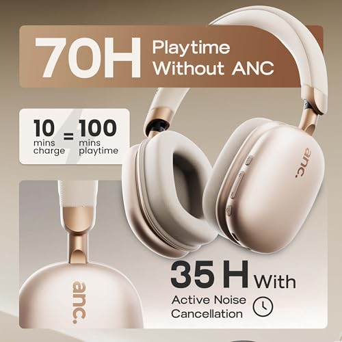 Image of GOBOULT Fluid X Pro ANC Headphones Bluetooth Wireless 60H Playtime, 40mm Bass Driver,Zen ENC Mic, Type-C Charging, Gaming Mode Headphones Wireless with mic(Skin Beige)