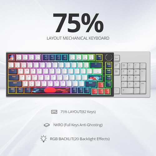 Image of 75% TKL Wired Mechanical Keyboard,RGB Backlit Gasket Mount 82 Key Hot Swappable Custom Linear Red Switch Gaming Keyboard with Volume Knob & PBT Keycaps (82 White Earth)