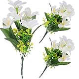 Veemoon Künstlicher Lilienstrauß 3 Stück Lebensechte Kunststoffblumen Cremeweiß für Hochzeit Büro und Gartendekoration