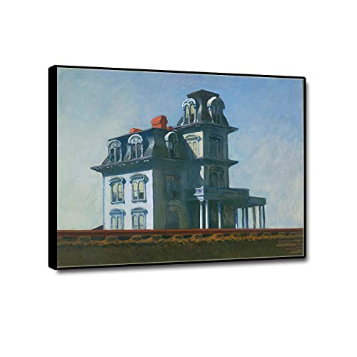GEILEX Gold framed. House by Edward Hopper Famous Oil Paintings Reproduction. Realism Canvas Prints Artwork. Canvas Wall Art for Home Decor Pictures 30x40cm(11.8x15.7in) goldframe