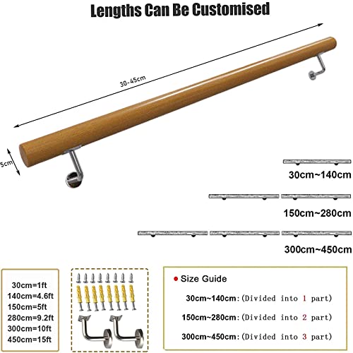 Rampe de escalier en bois 280 cm avec supports de fixation murale
