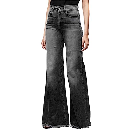 Pantalones De Mezclilla Lavados De Cintura Media para Mujer Jeans De Pernera Ancha Black XL