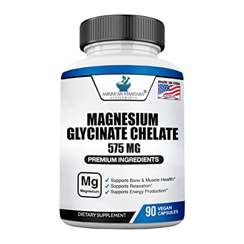 American Standard Supplements Magnesium Glycinate 575mg per Serving, 90 Veggie Capsules, Magnesium Supplement for Bone & Muscle Health, Chelated for Maximum Absorption Cover
