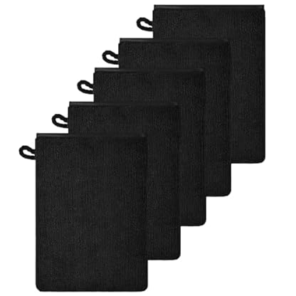 agogue 5 Stück 15 X 21cm Schwarz Langlebig Waschlappen Baumwolle,Reinigung Waschhandschuh Stark Wasserabsaugend Waschlappen Frottee Weich Waschhandschuh Körper Mit Hängenden Ringen