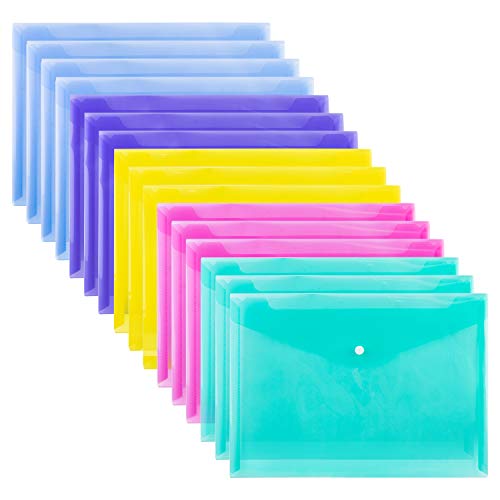 Amazon Basics Plastic Envelopes for A4 Letter Paper with Snap Button, 16-Pack, Assorted Color