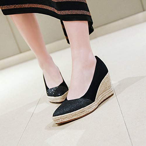 MIOKE Women's Espadrilles Wedge Pumps Close Pointed Toe Platform High Heels Slip On Casual Sandals Shoes3