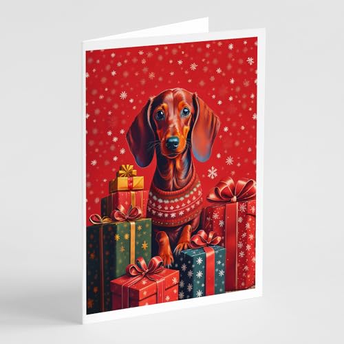 Caroline's Treasures DAC3074GCA7P Dachshund Holiday Christmas Greeting Cards Pack of 8 Blank Cards with Envelopes Whimsical A7 Size 5x7 Blank Note Cards