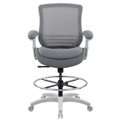 Image of BOLISS 400lbs Mid Back Mesh Ergonomic Office Drafting Chair Big Adjustable Foot Ring Height Adjustable Armrest (Grey)