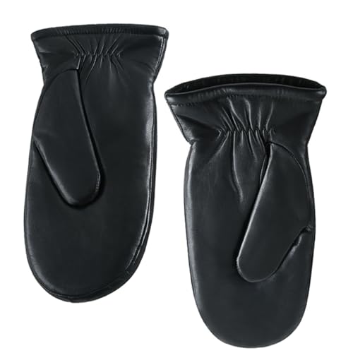 Moufles isolées en cuir noir avec doublure laine épaisse anti-froid
