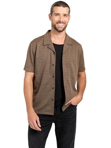 GUESS Mens Eco Short Sleeve Marcos Jacquard Shirt, Elk Brown Multi, Small