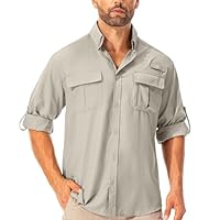 Asfixiado Hemd Herren Safari UPF50+ UV Schutz Wanderhemd Herren Langarm Funktionshemd Outdoorhemd Atmungsaktiv Schnelltrocknend Casual Button Down Shirts(Light Khaki L)