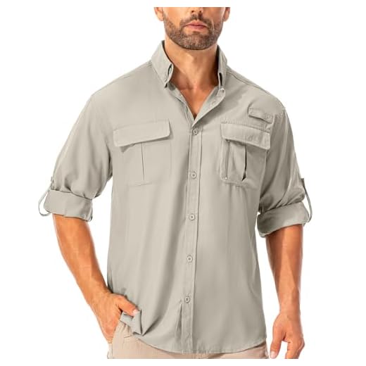 Asfixiado Hemd Herren Safari UPF50+ UV Schutz Wanderhemd Herren Langarm Funktionshemd Outdoorhemd Atmungsaktiv Schnelltrocknend Casual Button Down Shirts(Light Khaki 3XL)