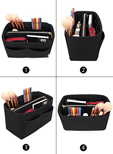 Image of Felt Purse Insert Handbag Organizer Bag in Bag Organizer with zipper Bag Tote Shaper for Speedy Neverfull 8021 Black L2