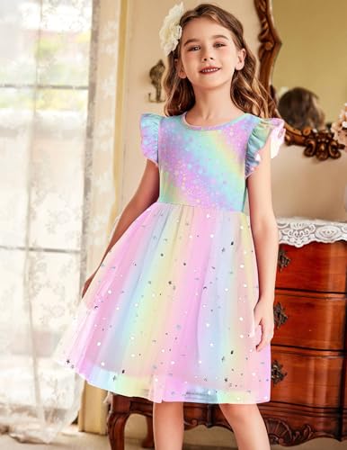 Image of Arshiner Toddler Tutu Dress Little Girls Fluffy Summer Dresses Casual Party Tulle Sundress for Kids 2-6Y