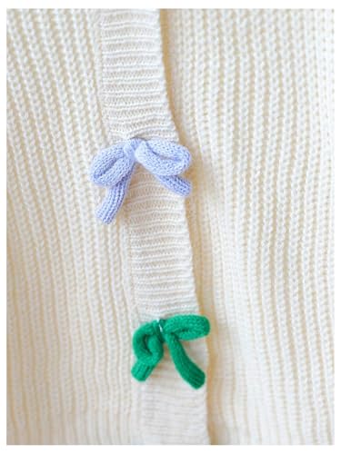 OYOANGLE Girl's Colorful Bow Cardigan Sweater Long Sleeve Crewneck Button Up Knit Sweaters4