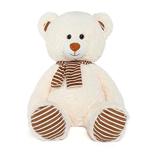 Muiteiur Giant Teddy Bear Cute White Teddy Bear Stuffed Animal Super Soft Scarf Teddy Bear Gifts for Girlfriend Kids, 29.5 Inches