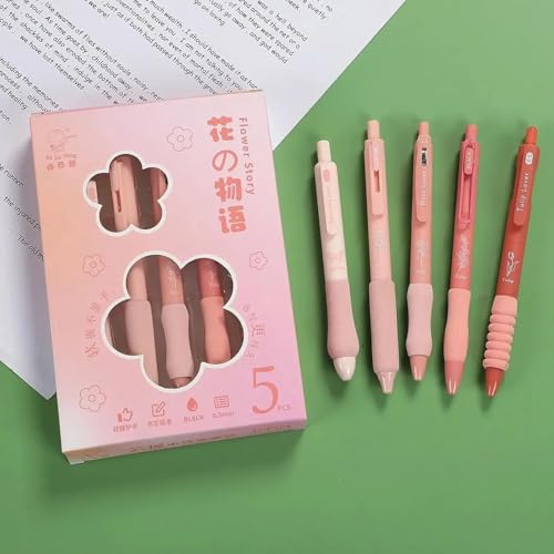 Image of SHUTTLE ART 5 Pcs Floral Gel Pen Set 5 Cute Blue Ink Retractable Pens (0.5mm) Soft Grip Stationery for School, Office, Journaling | Flower Design Pens Ergonomic Grip Gel Pen Smooth