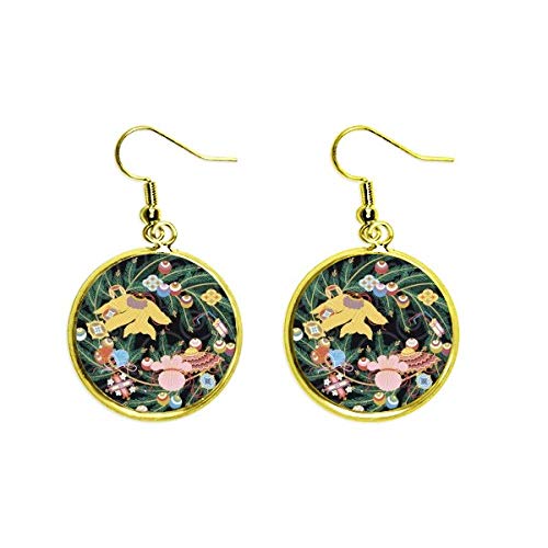Pendientes largos de cultura japonesa con acabado dorado refinado de alta joyería