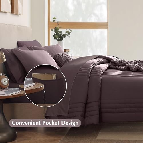 Image of Monbix Full Size Comforter Sets - 7 Pieces Bed in a Bag Full, ltalian Plum Bedding Sets with Comforter, All Seasons Comforter Bed Set with Sheets, Pillowcases & Shams