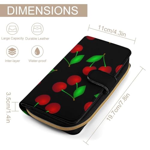 Black Wallets for Women, Print Cherry Seamless Pattern Womens Wallet with Multiple Card Slots and Cellphone Compartment-Mothers Day Gifts for Wife2