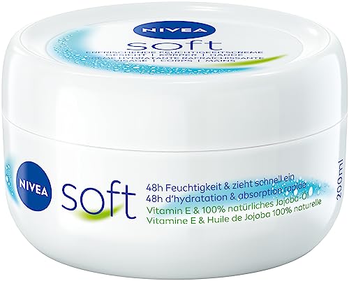 NIVEA Crème hydratante douce et rafraîchissante (200 ml), crème légère avec vitamine E et huile de jojoba 100% naturelle, pénètre rapidement pour une peau sensiblement détendue