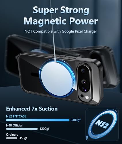 Image of FNTCASE for Google Pixel-10-Pro XL Case: Clear Pixel 9 Pro XL Phone Cases Magnetic with Screen Protector Transparent Slim Cell Cover Anti Yellowing Rugged Shockproof Protective (Black)