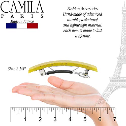 Camila Paris Cp3043 French Hair Barrette Clip For Girls, Set Of 2 Yellow Rubberized Metal Clasp Strong Hold Grip Hair Clips For Women, No Slip Durable Styling Girls Hair Accessories, Made In France #TOP2