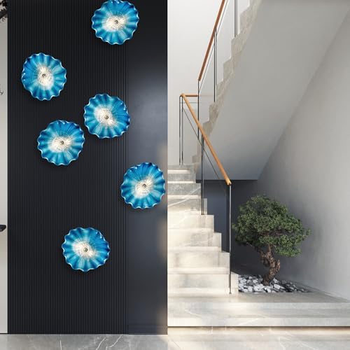 Image of Blue Glass Wall Light Dia 12 inch Wall Lamp with Murano Glass Shade Vintage Vanity Lighting Fixture with Metal Base Flush Mount Wall Sconce 2-Light for Bathroom, Bedroom, Bedside, Entryway
