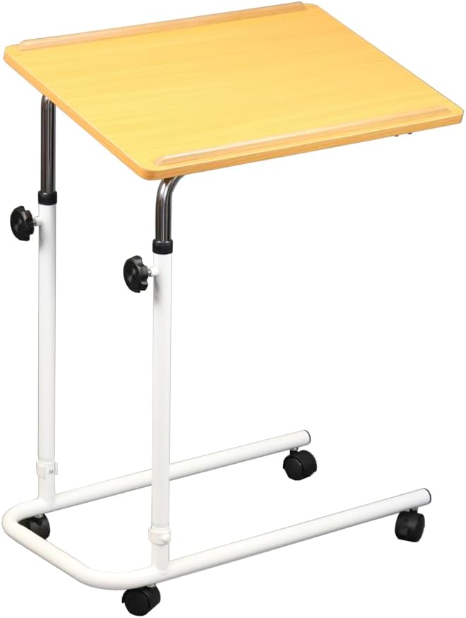 NRS Healthcare Overbed/Overchair Table, Tilting & Height Adjustable - Supplied with Choice of Castor Wheels or Slider Divan feet, Modern Beech Effect