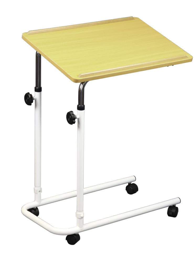 NRS Healthcare Overbed and Overchair Table - Large - White - Teak Effect Top
