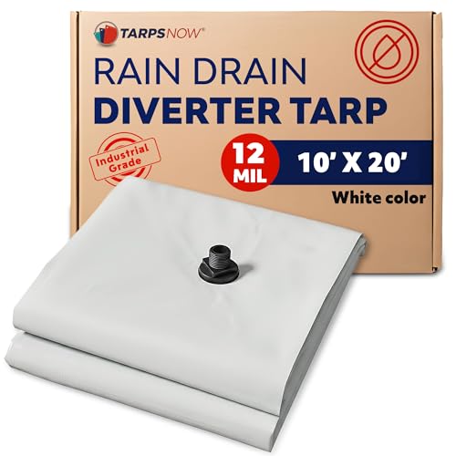 Heavy Duty Ceiling Leak Diverter Tarp with Drain Flange - Roof Water Diverter for Emergency Leaks - Water Leak Catcher with D-Rings - Effective Water Diverter - 10' x 20'